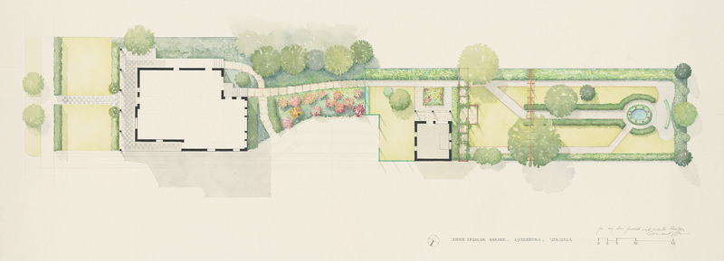 A colored illustrated plan of the garden at the Anne Spencer House and Garden Museum.